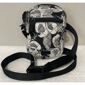 Vera Bradley Root Grove Crossbody Bag Womens Small Black White Floral Quilted